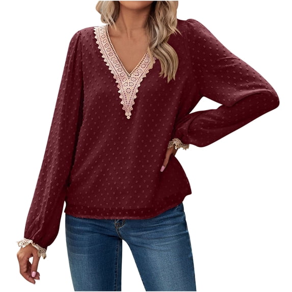 Christmas! Ohufall Womens Tops, Women's Fashion Casual Spring Summer Long Sleeve V-Neck Blouses & Shirts Womens Fashion