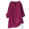 thumbnail image 1 of Christmas! Borniu Womens Tops, Women's V-Neck Long Sleeve Loose Cotton And Linen Shirts Summer Shirts Blouse Womens Fashion, 1 of 3
