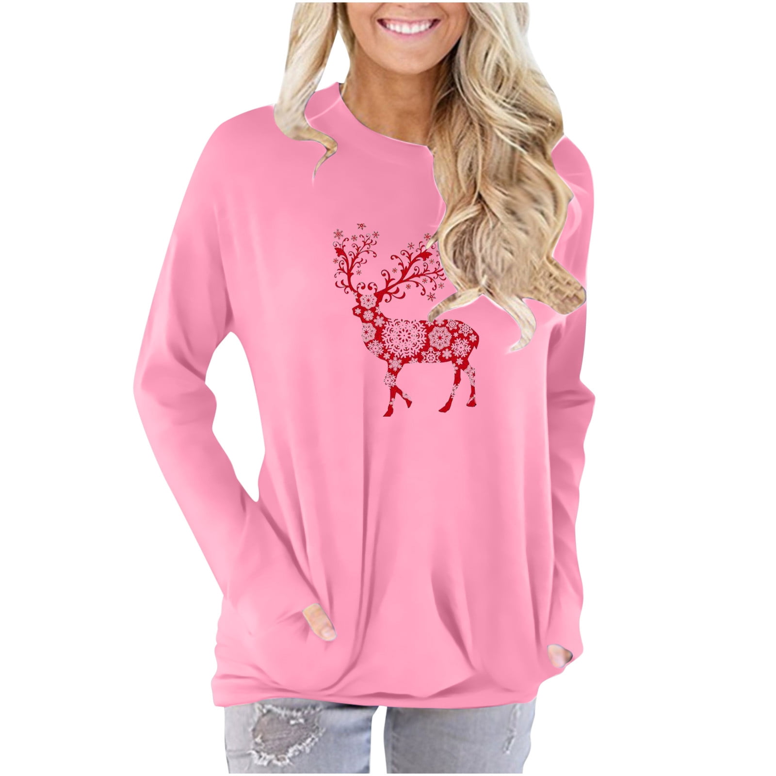 Christmas Deals Christmas Sweatshirt for Women Pocket Pullover Tops Funny  Graphic Shirt Blouse Long Sleeve Crew Neck Sweatshirts on Clearance -  Walmart.com