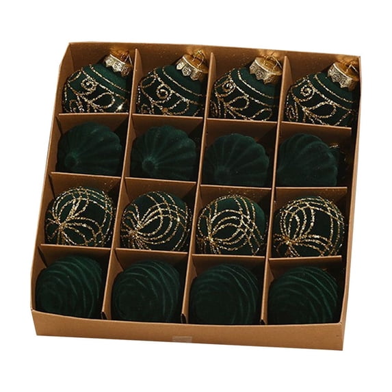PRETXORVE Christmas Balls, Christmas Decorations 16 Piece Flocked Christmas Balls Christmas Decoration Setmultiple Styles of Christmas Tree Decorations