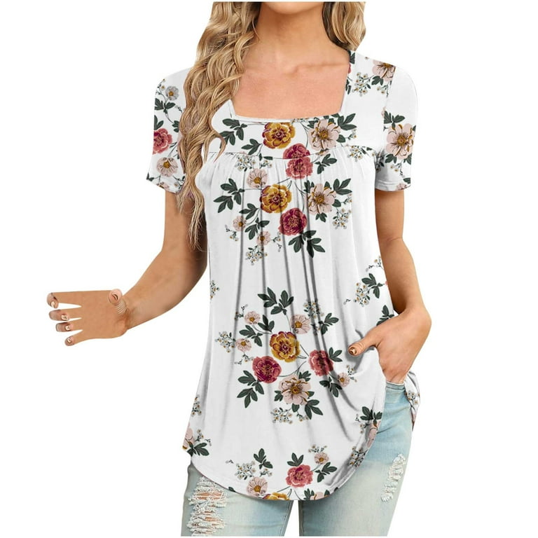 Gosuguu Tunic Tops for Women Loose Fit, Short Sleeve Shirts for Women Summer Tunic Tops to Wear Tshirts Loose Casual Blouse Tee Outlet Deals Overstock