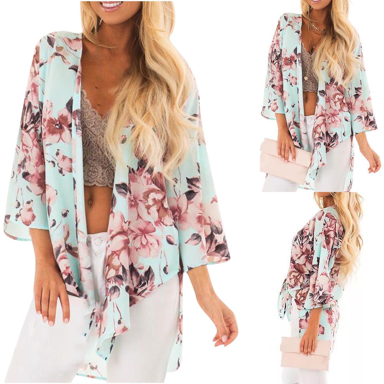 Cardigan Estivo Da Donna In Chiffon, Leggero Kimono Elegante A Maniche Corte Traslucido, Abbigliamento - Foto 3