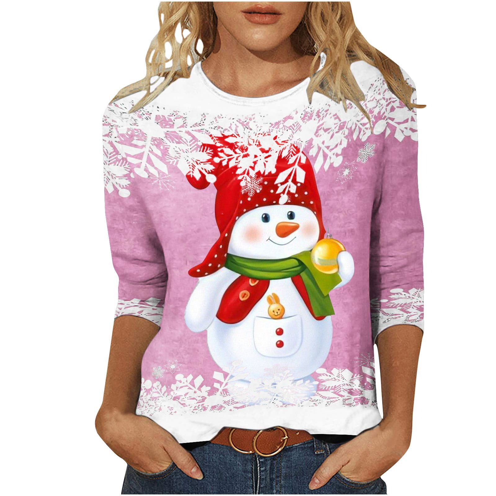 Christmas Deals Gosuguu Christmas Tops for Women 3/4 Sleeve Round Neck ...