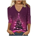 thumbnail image 1 of purcolt Christmas Shirts for Women Glitter Christmas Tree Print 3/4 Length Sleeve V Neck Tunic Tops Graphic Tees Blouse Holiday Xmas Shirts, 1 of 4