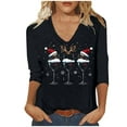 thumbnail image 1 of purcolt Christmas Shirts for Women Red Wine Glass Graphic Tees Casual Crewneck 3/4 Sleeve Tunic Tops Blouse Xmas Holiday Party Gifts, 1 of 5