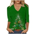 thumbnail image 1 of Joau Women's Ugly Christmas Shirts Glitter Christmas Tree Print 3/4 Length Sleeve V Neck Tunic Tops Holiday Xmas Shirts Graphic Tees Blouse, 1 of 5