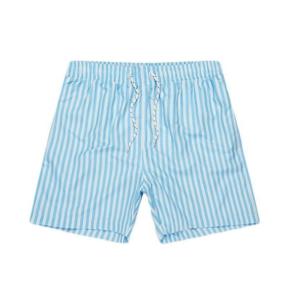 Men Swim Trunks Mens Swim Ndbuld Mens Casual Fashion Stripe Printing Short Drawstring Elastic Waist Shorts Pants Light Blue M