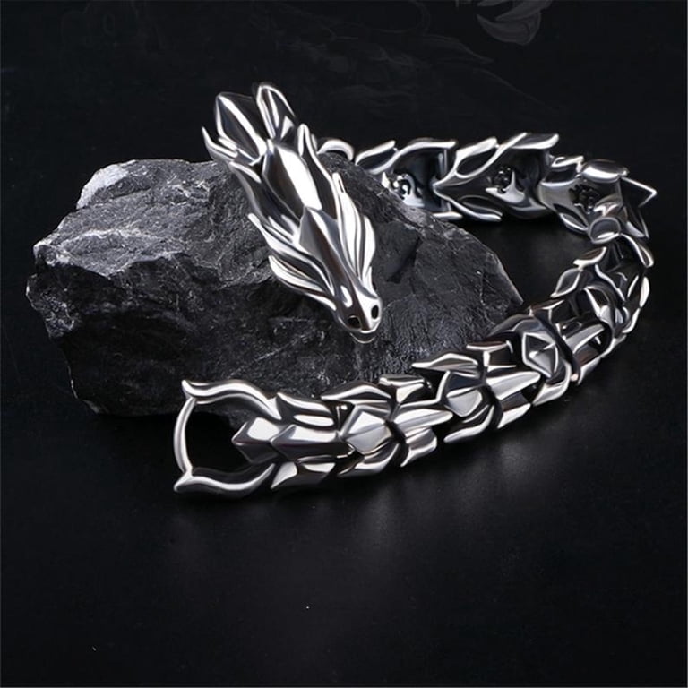 Sawvnm Sterling Silver Dragon Bracelet for Men 8.66 Inch