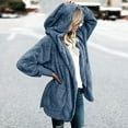 thumbnail image 1 of Women Faux Fur Fleece Lightweight Jacket Women's Oversized Open Front Hooded Draped Pockets Cardigan Coat Blue S, 1 of 5