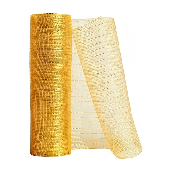 Christmas Deco Mesh Ribbon Roll with Metallic Foil Glitter, Wired for Wreaths, Garlands, Bows and Holiday Home Decorations