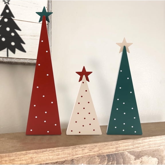 Christmas Decor 3 Piece Wooden Christmas Trees Tabletop Decoration, Freestanding Wooden Tree, Rustic Tiered Tray Centerpieces for Xmas Holiday Home Decor8*2.4inch4*2.4inch6*2.4inch
