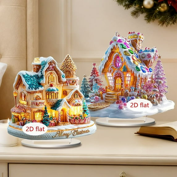 Christmas Decor under $5! Cagogo Christmas House Acrylic Ornament, Festive Home Living Room Decor, Tabletop Snow Village House, Xmas Desk Decoration, Holiday Gift Idea, Winter Village Decor