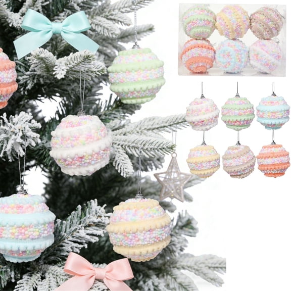 Christmas Decor, 6Pcs Macaron Foam Christmas Ball Set, Christmas Gifts, Christmas Ball, for Xmas Tree, Home, Party, Holiday Christmas Decorations