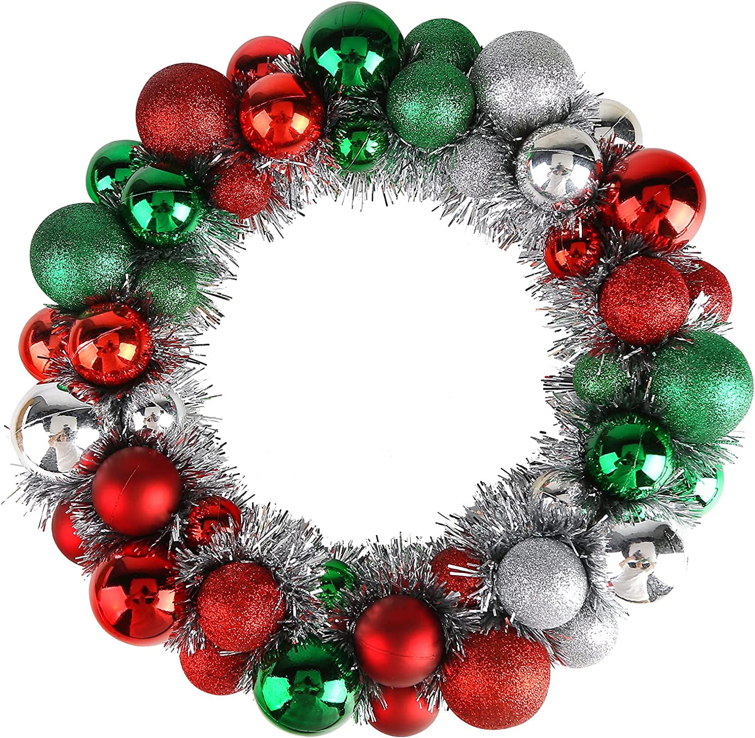 Christmas Decor Ball Wreath, 13 Inches Red and Green Ornament Wreath