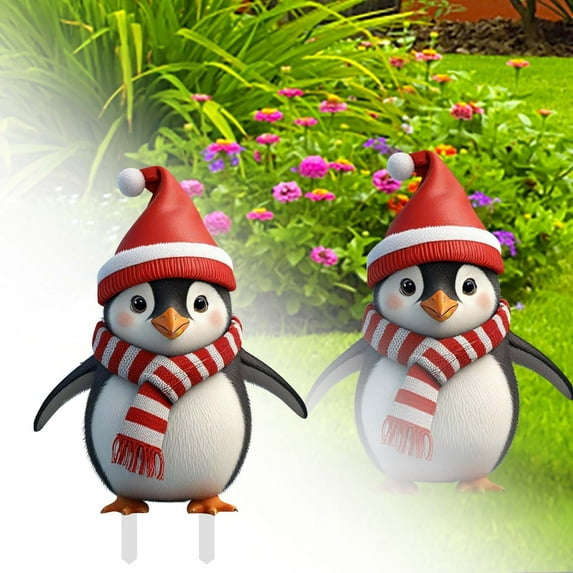 Christmas Decor, Christmas Cute Cartoon Penguin Ground Stake Insert Art Garden Decoration Colorful Christmas Outdoor Decoration for Yard for Christmas I Banners for Room Girls Teen Heart Succulent