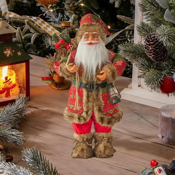Christmas Decor,Christmas Decorations Indoor,Christmas Tabletop Decor,Christmas Standing Santa Claus Figurine Hand Crafted Red Coat Santa Figure Doll for Home Office Table(C 12IN)