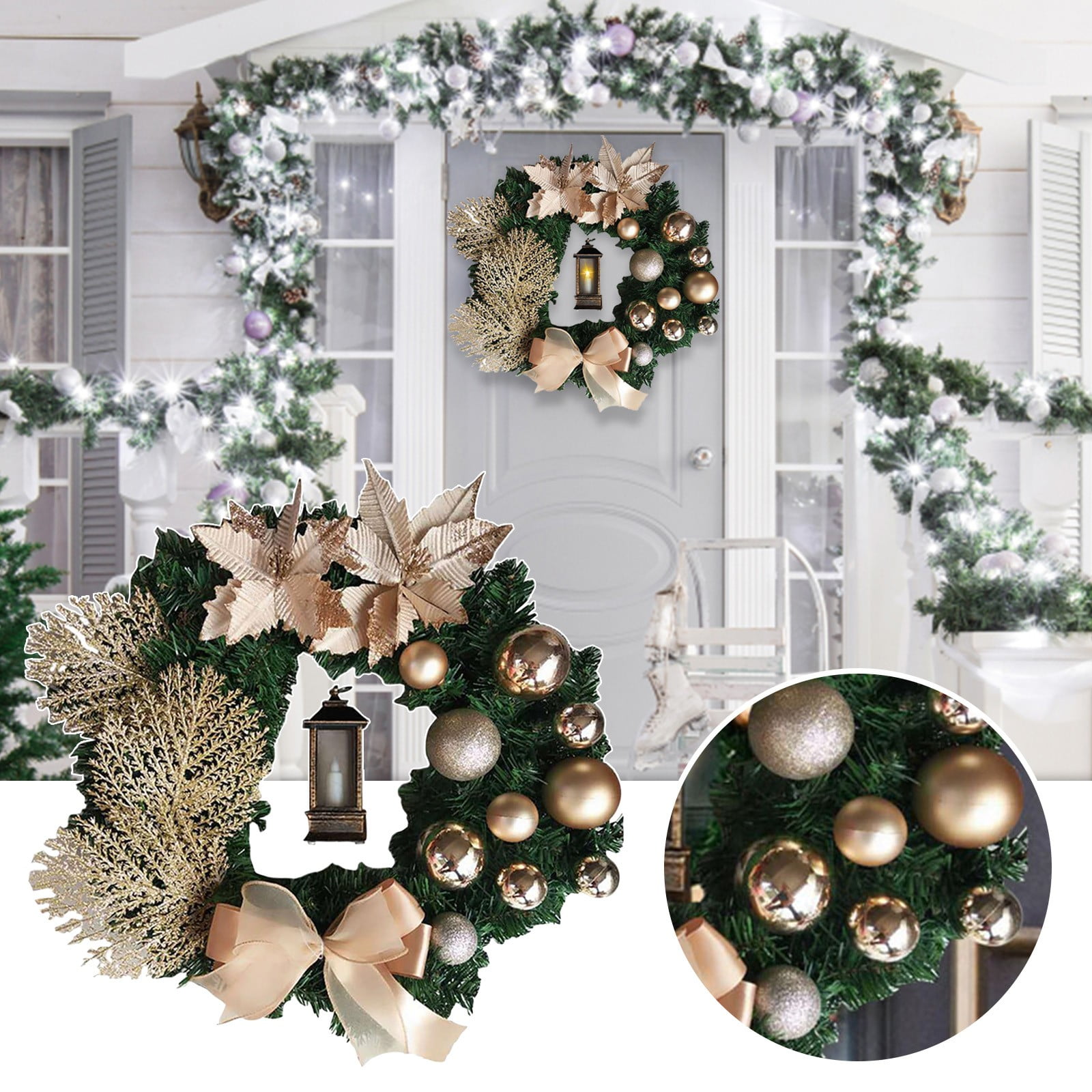 Christmas Decor Christmas Garland, Champagne Gold Christmas Wreath Home
