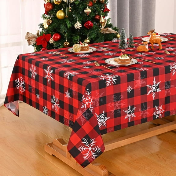 Christmas Decor Christmas Tablecloth Plaid Table Cloth Rectangle Table for Holiday, Snowflake Christmas Tablecloths for Kitchen Dining Room Outdoor, Parties, Ideal Gifts 60x120 inch