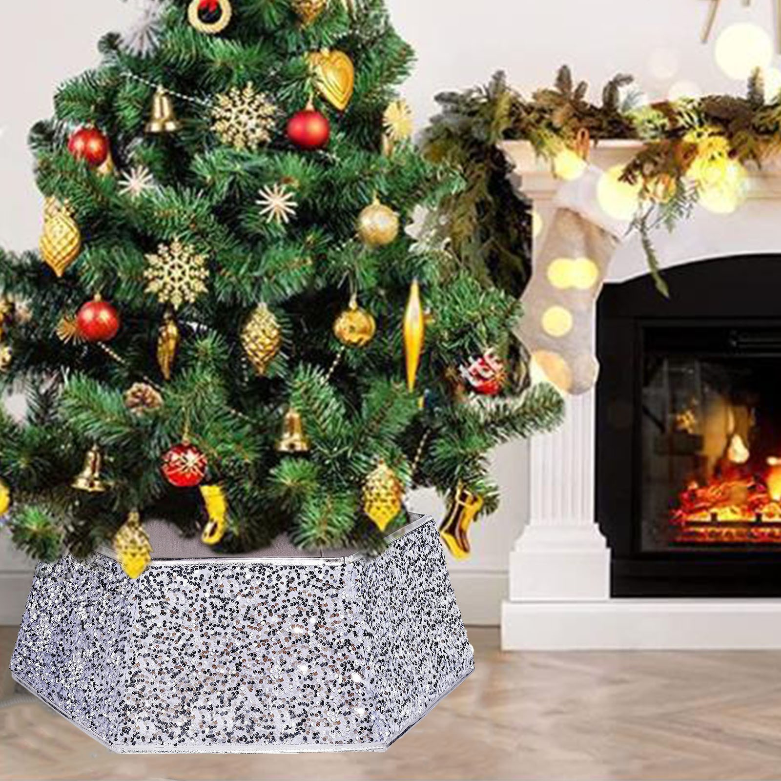 Christmas Decor Clearance Christmas Tree Collars 23.6 Inch Sequin Tree Skirt Glitter Xmas Tree