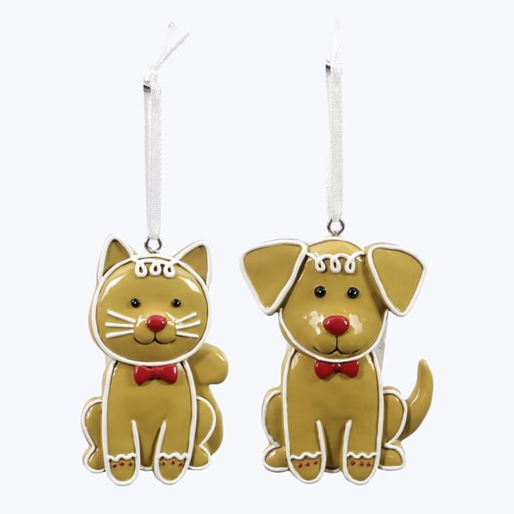 Christmas Decor - Dog Cat Gingerbread Ornaments 2pc