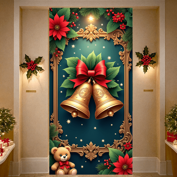 Christmas Decor Elf Banner Holiday Decoration Red Bow Christmas Elf Door Decoration for Winter Celebration Kids Party Festive Event
