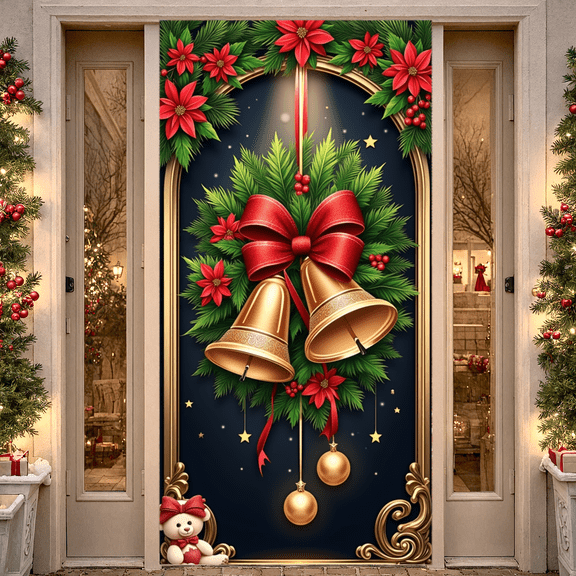 Christmas Decor Elf Banner Holiday Decoration Red Bow Christmas Elf Door Decoration for Winter Celebration Kids Party Festive Event