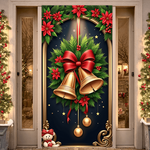 Christmas Decor Elf Banner Holiday Decoration Red Bow Christmas Elf Door Decoration for Winter Celebration Kids Party Festive Event