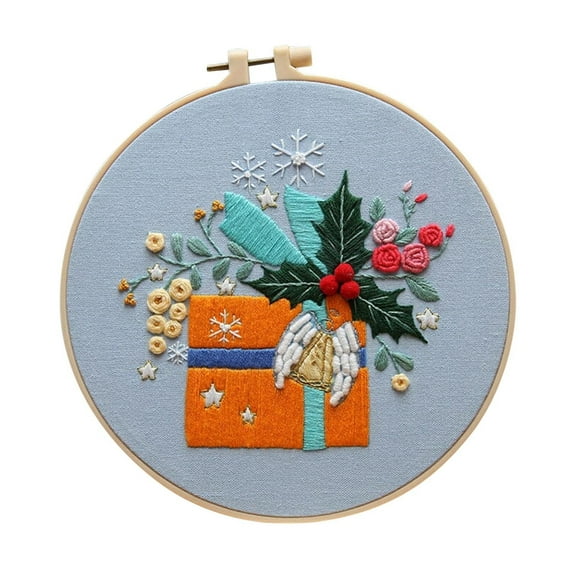 Christmas Decor Embroidery Starters Kit for Beginners with Pattern and Instructions, Embroidery Stitch Practice Kit Include Embroidery Cloth, Embroidery Hoops, Threads and Needles
