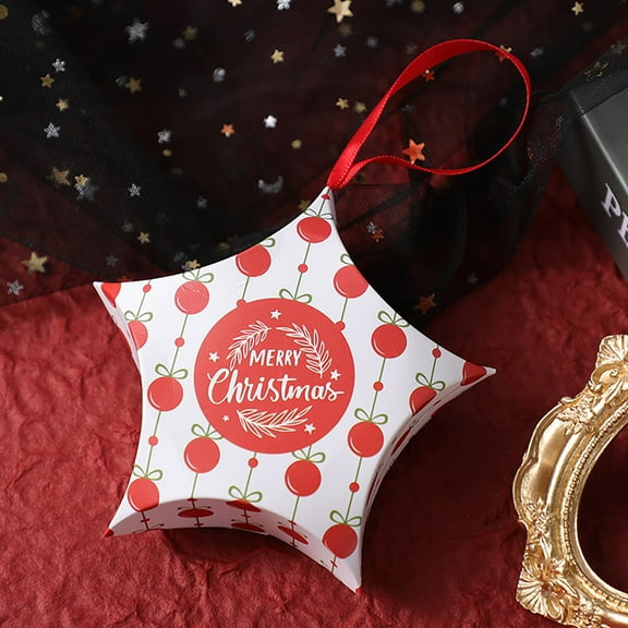 Christmas Decor Gift Storage Case 5Pcs Christmas Cookie Boxes, Small Holiday Christmas Candy Treat Boxes, Gift Giving Containers with Ribbons