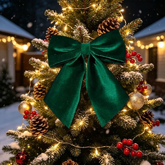 Christmas Decor, Green Christmas Bow Decoration, Holiday Decor, Christmas Bow, for Xmas Tree, Home, Party, Holiday Christmas Decorations