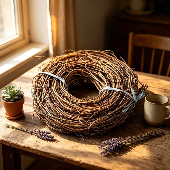 Christmas Decor Handcrafted Round Tufu Vine Wreath Ring for DIY Crafts Holiday Wall Hanging Rustic Home Decor 15 ft