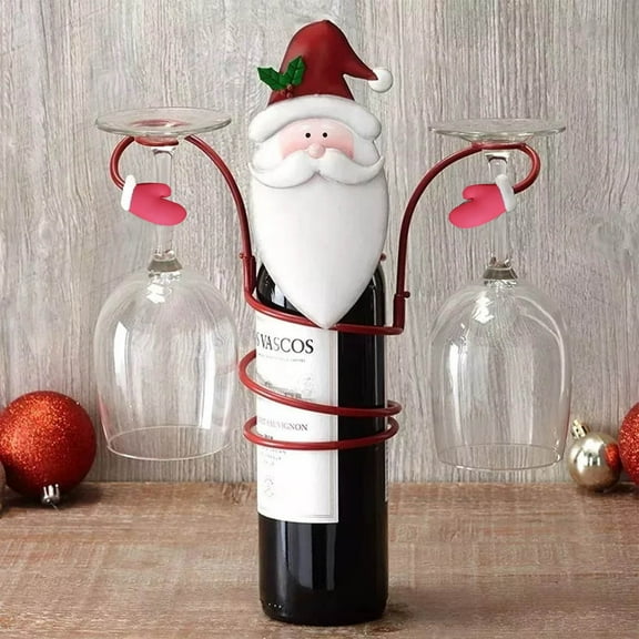 Christmas Decor ,Holiday Wine Bottle & Glass Holders Countertop, Hold 1 Wine Bottle and 2 Glasses, for Home Decor & Kitchen Storage Rack, Bar, Wine Cellar, Cabinet, Pantry