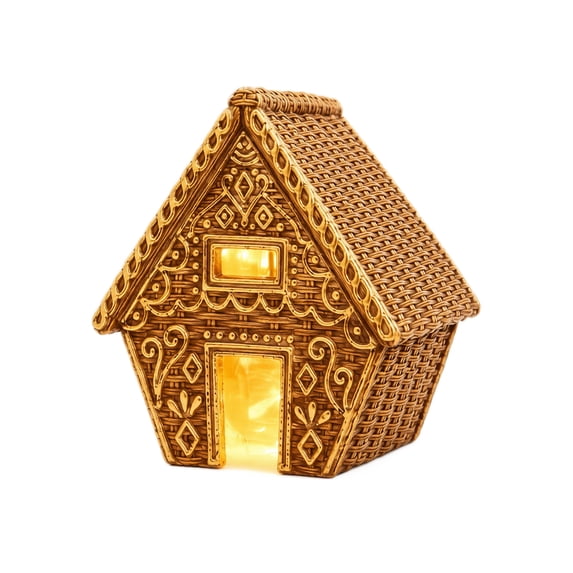 Christmas Decor Light Up Faux Wicker 5 Inch Miniature House Indoor Christmas Decorations for Home Gold Accent Tabletop Holiday Display