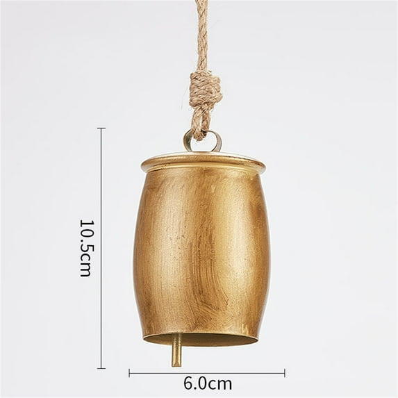 Christmas Decor, Metal Hanging Bells, Rustic Brass Cow Bell with Rope, Shabby Style Vintage Wind Chime for Wall, Door, Fireplace Decoration
