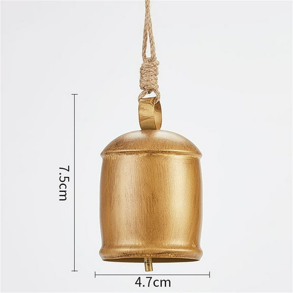 Christmas Decor, Metal Hanging Bells, Rustic Brass Cow Bell with Rope, Shabby Style Vintage Wind Chime for Wall, Door, Fireplace Decoration
