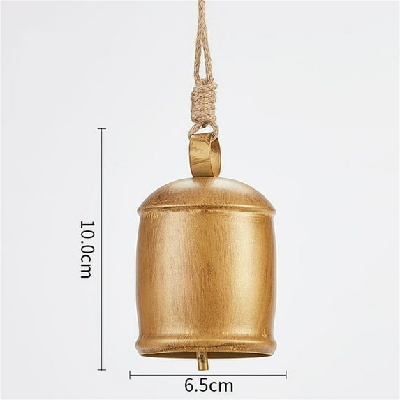 Christmas Decor, Metal Hanging Bells, Rustic Brass Cow Bell with Rope, Shabby Style Vintage Wind Chime for Wall, Door, Fireplace Decoration