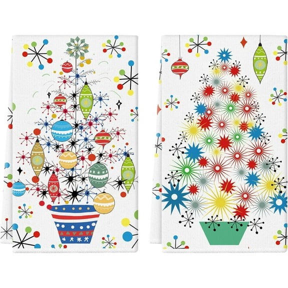 Christmas Decor Mid Century Modern Kitchen Towels 18 x 26 Inch Set of 2 Dish Towels Hand Towels for Winter Holiday Home Indoor Bathroom Party Dining Decoration