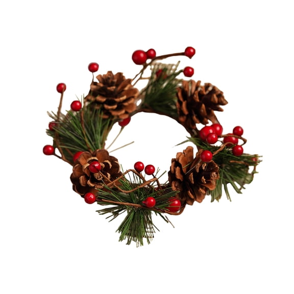 Christmas Decor Mini Wreath Decorative Taper Candle Rings Candlestick Stand, Spring Decoration, Fireplace Decorations,Holiday Decor for Dinner Wedding, Party Home Ornaments