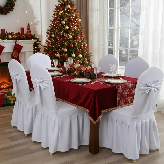 Christmas Decor New Christmas Bow Chair Decoration Ties Bow Stretch Floating Decorative Tape for Many Holiday Party Decorations Chair Cover Not Included, White