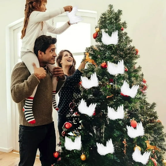 Christmas Decor New Feathers Wing Ornament White Wing Ornament for Christmas Tree Decorations Wreath Enhancement Items Weddings Festive Celebrations, L