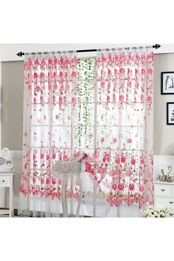 Christmas Decor New Peony Sheer Curtain Window Voile Drape Valance 1 Panel Fabric, Pinks