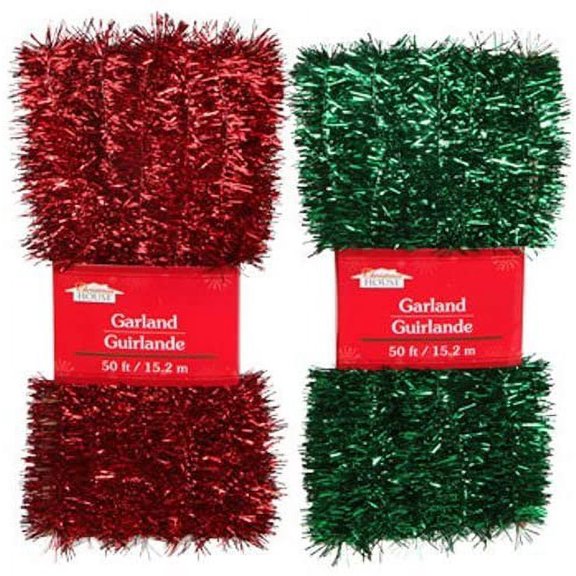 Christmas Decor - Red & Green Tinsel Garlands, 50 ft. (Set of 2) by Christmas House
