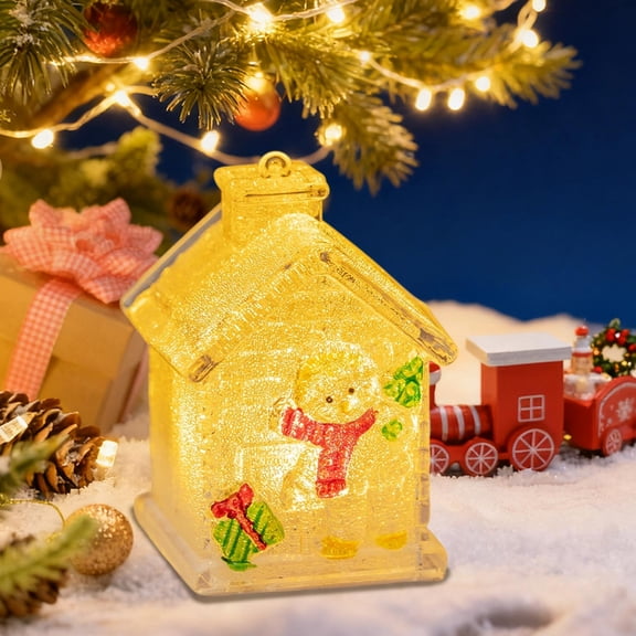 Christmas Decor Resin Small House Mini Landscape Ornament Light Up Holiday Decoration for Home Shelf Table Mantel Miniature Village Scene Display Decorative Festive Seasonal Winter Decorations
