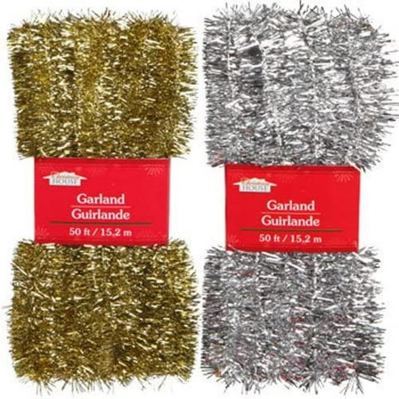 Christmas Decor - Silver & Gold Tinsel Garlands, 50 ft. (Set of 2)