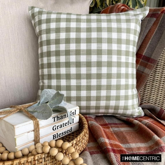 Christmas Decor Throw Pillow cover, 14"x14" Green Cotton Pillow Cover, Country & Farmhouse Checkered Holiday Decorative Pillow Cover For Sofa Couch, Hotels, living Room, Bed Room - Checkmate Green