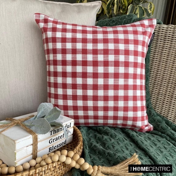 Christmas Decor Throw Pillow cover, 16"x16" Red Cotton Pillow Cover, Country & Farmhouse Checkered Holiday Decorative Pillow Cover For Sofa Couch, Hotels, living Room, Bed Room - Checkmate Red