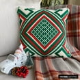 thumbnail image 1 of Christmas Decor Throw Pillow cover, 18"x18" Red & Green Jacquard Pillow Cover, Bohomenian, Moroccan & Contemporary Geometric Holiday Decorative Pillow Cover For Sofa Couch, Bed Room - Moorish Noel, 1 of 9