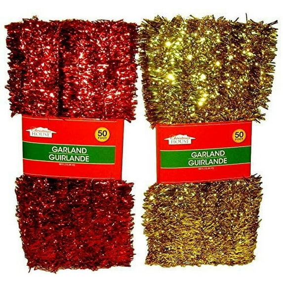 Christmas Decor - Tinsel Garlands, 50 ft. (Set of 2) (Red & Gold)