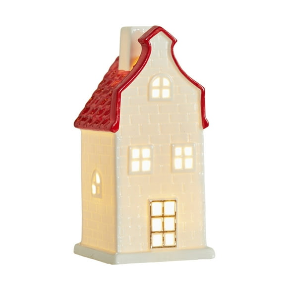 Christmas Decor Village Red Rooftop Lighted Ceramic Houses Indoor White Xmas Lighted Ceramic Houses Christmas Indoor Xmas Holiday Farmhouse Rustic Decor for Home Table Room