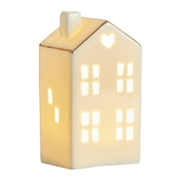 Christmas Decor Village Red Rooftop Lighted Ceramic Houses Indoor White Xmas Lighted Ceramic Houses Christmas Indoor Xmas Holiday Farmhouse Rustic Decor for Home Table Room